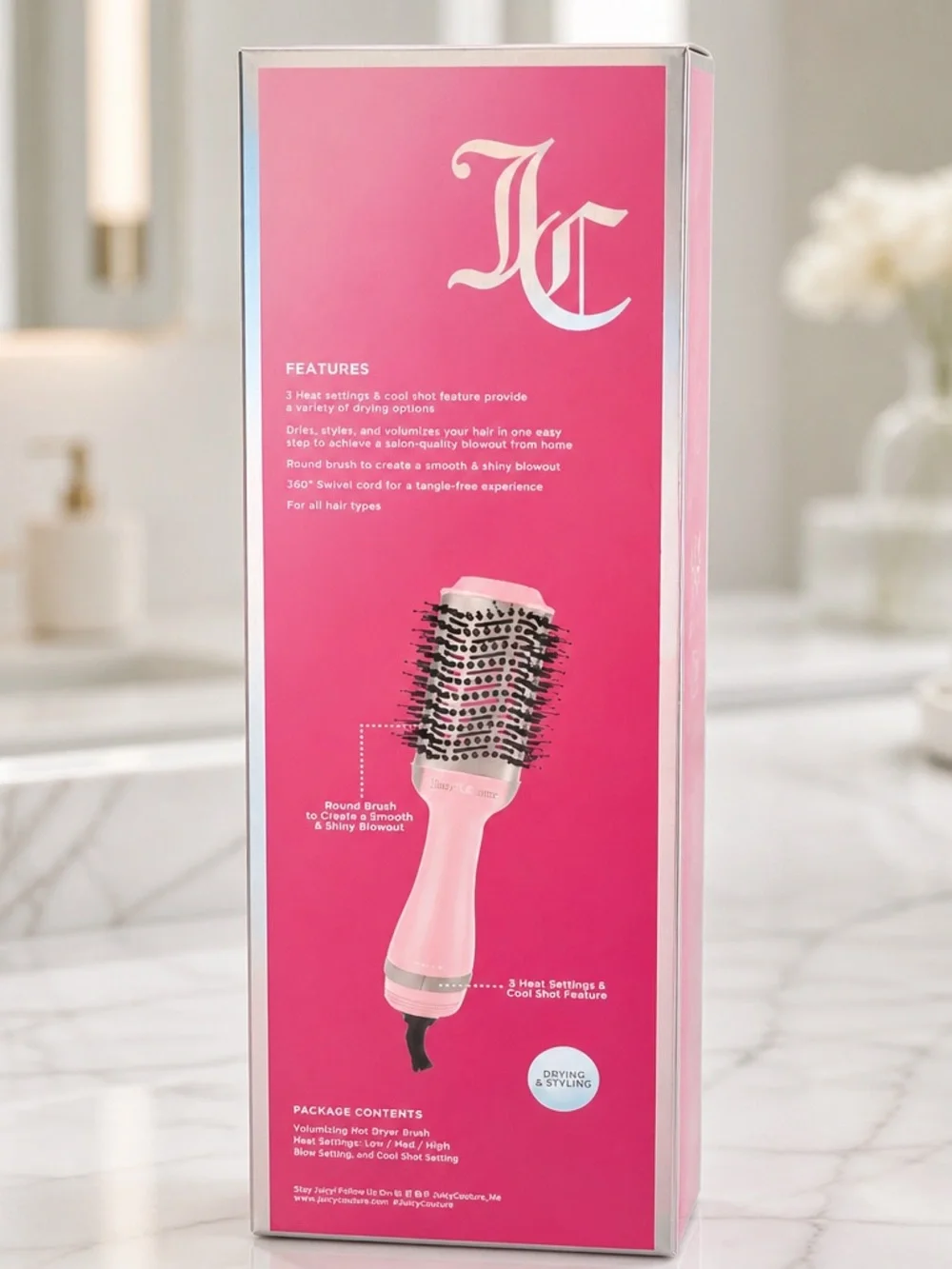Juicy Couture Pink Styling Brush Volumizing Hair Brush New